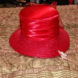 NWT Women's Red Satin Pearls Hat